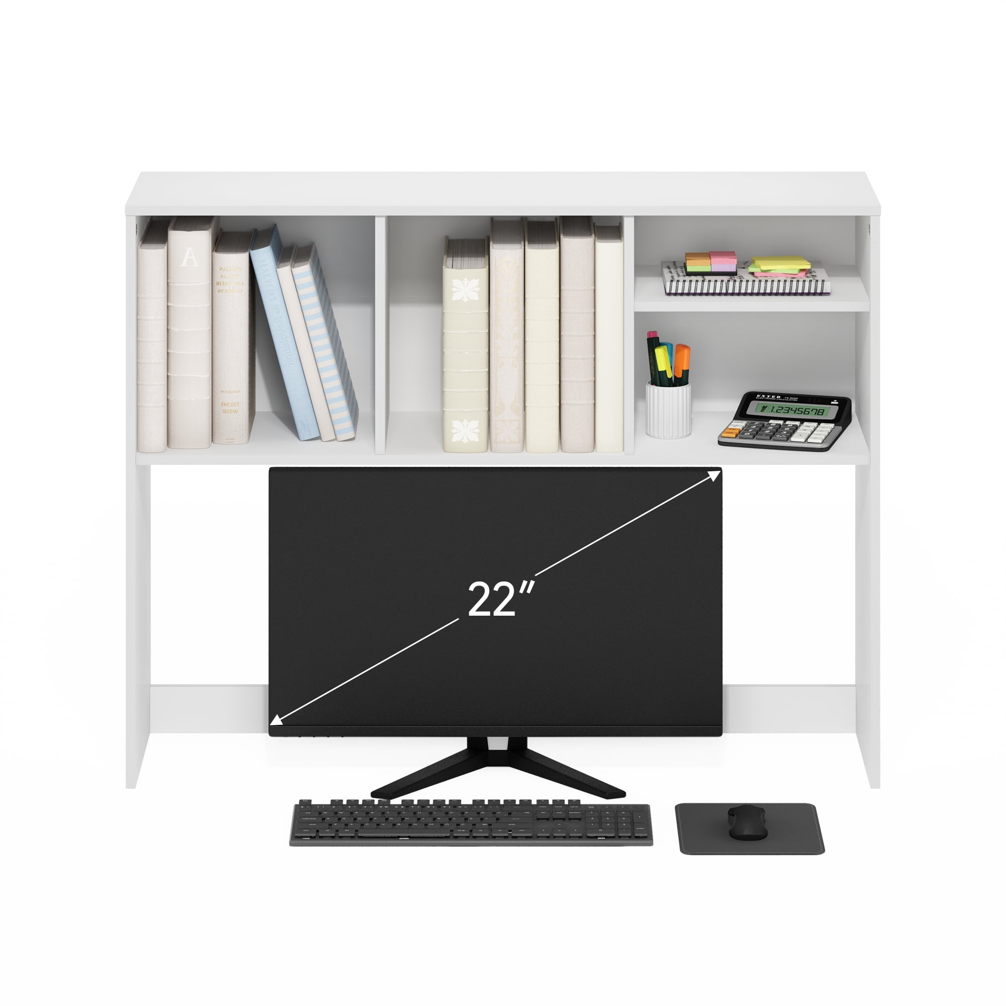 Furinno Classic Desktop Bookshelf Storage Hutch in Desk Organizer with 4 White