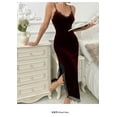thumbnail image 3 of Deep V Backless Lace Chemise Nightgown, Velvet Trim Sexy Sleepwear for Women, 3 of 17