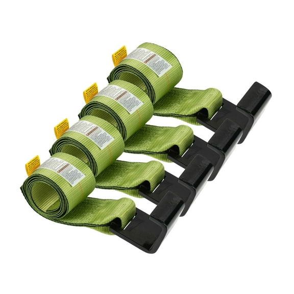 (4 Pack) 4" x 5' Roll Off Container Green Winch Strap w/ Large Flat Hook for Roll Off Truck, 5,400 lbs Working Load Limit