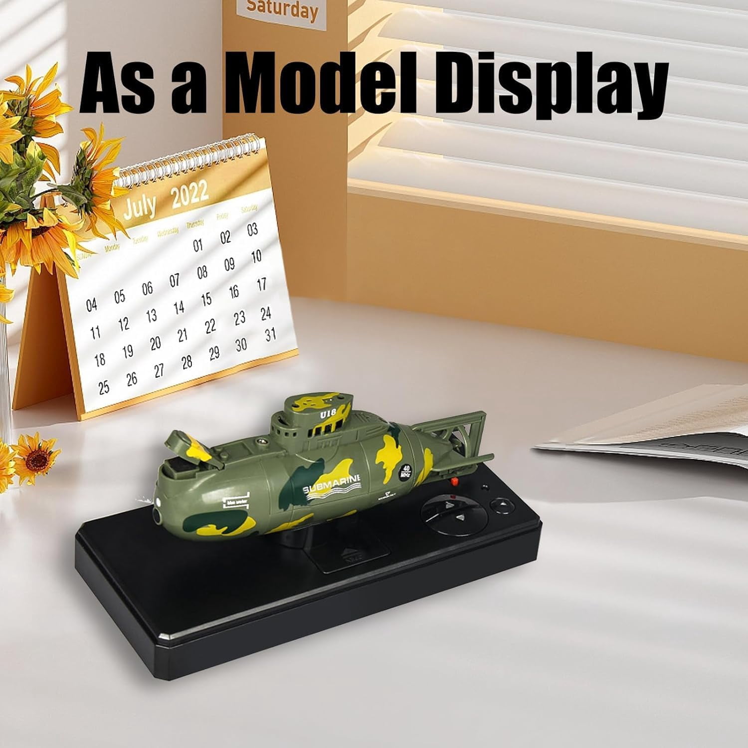 HYPERLIVING Mini RC Submarine Toy, Remote Controlled Submersible Model, 6 Channel Simulated Military Camouflage Submarine, Electric Underwater Ship Birthday Gift