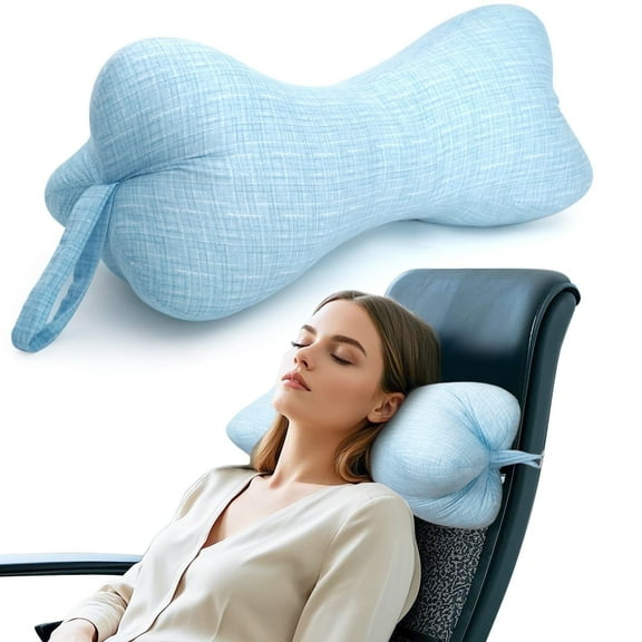 RoamReady Neck & Cervical Pillows, Dog Bone Shaped Neck Pillow with Fixed Rope & Have Loops on End, for Chiropractic Lumbar Spine, for Car Bus Truck Driving Travel Comfort Head Rest Support,Blue