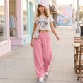 thumbnail image 6 of Women's Baggy Wide Leg Pants High Waisted Elastic Waist Casual Loose Sweatpants Solid Color Lounge Trousers with Pockets, 6 of 8