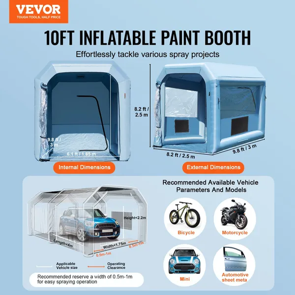 Inflatable Paint Booth 9.8x8.2x8.2ft Portable Spray Booth with 550W Blower and Air Filter for Car Motorcycle Bicycle Furniture Painting