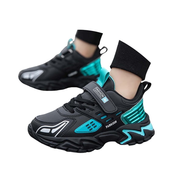 Boys Sneakers Kids Trendy Color Block Leather Running Shoes Comfortable Arch Support Lightweight Basketball Athletic Shoes Blue 5 Big Kid