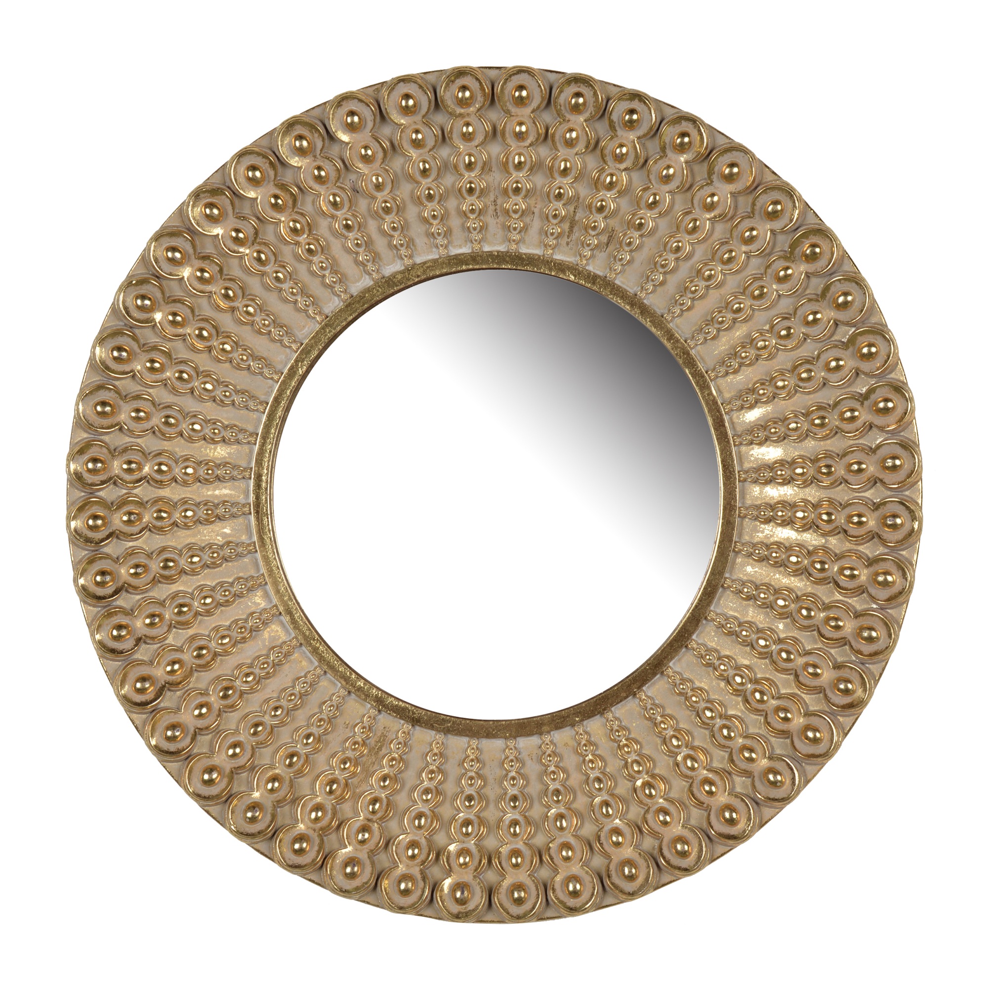 Polyresin Round Wall Mirror With Ornamental Embellishments, Gold