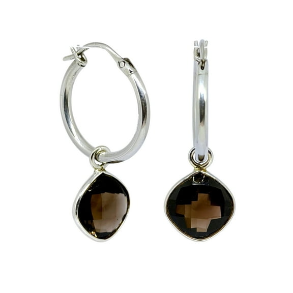Tibetan Silver Handmade Smoky Topaz Hoop Earrings for Women Elegant Statement Jewelry