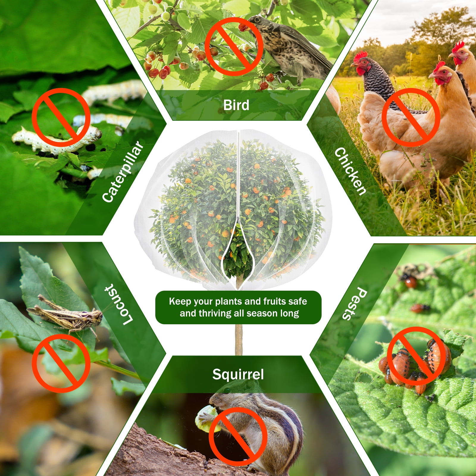 10ftx10ft Large Fruit Tree Netting Bags Plant Protect Mesh Bird Netting with Zipper and Drawstring,Garden Netting from Squirrels and Birds Other Animals for Cherry Apple Tree Blueberry Bushes