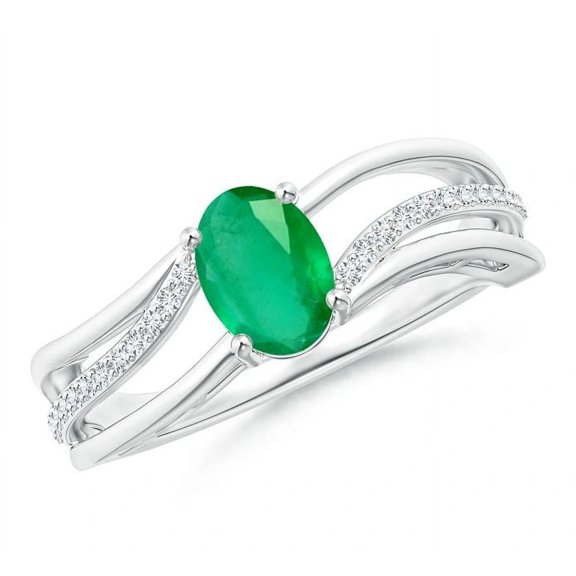 Oval Shape Green Emerald CZ Diamond Band Ring Women 925 Sterling Silver May Birthstone Valentine Day Birthday Gift Gemstone Jewelry