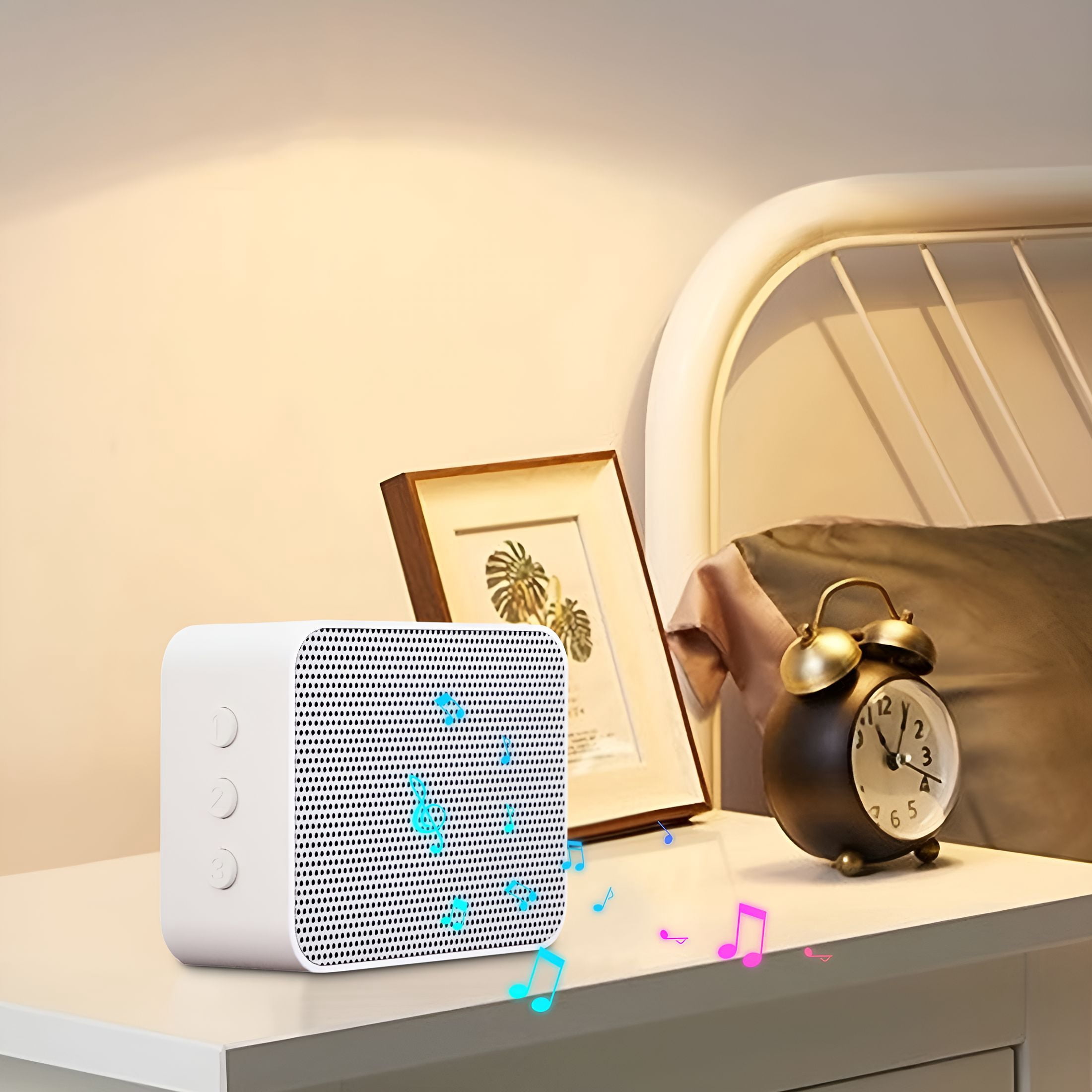 GJX Smart White Noise Machine,Stress Relief Sleep Aid for Adults,3-In-1 Sound Therapy with Music&Nature Sounds,Compact Portable Bedside Sleeper for Home,Office,And Travel White