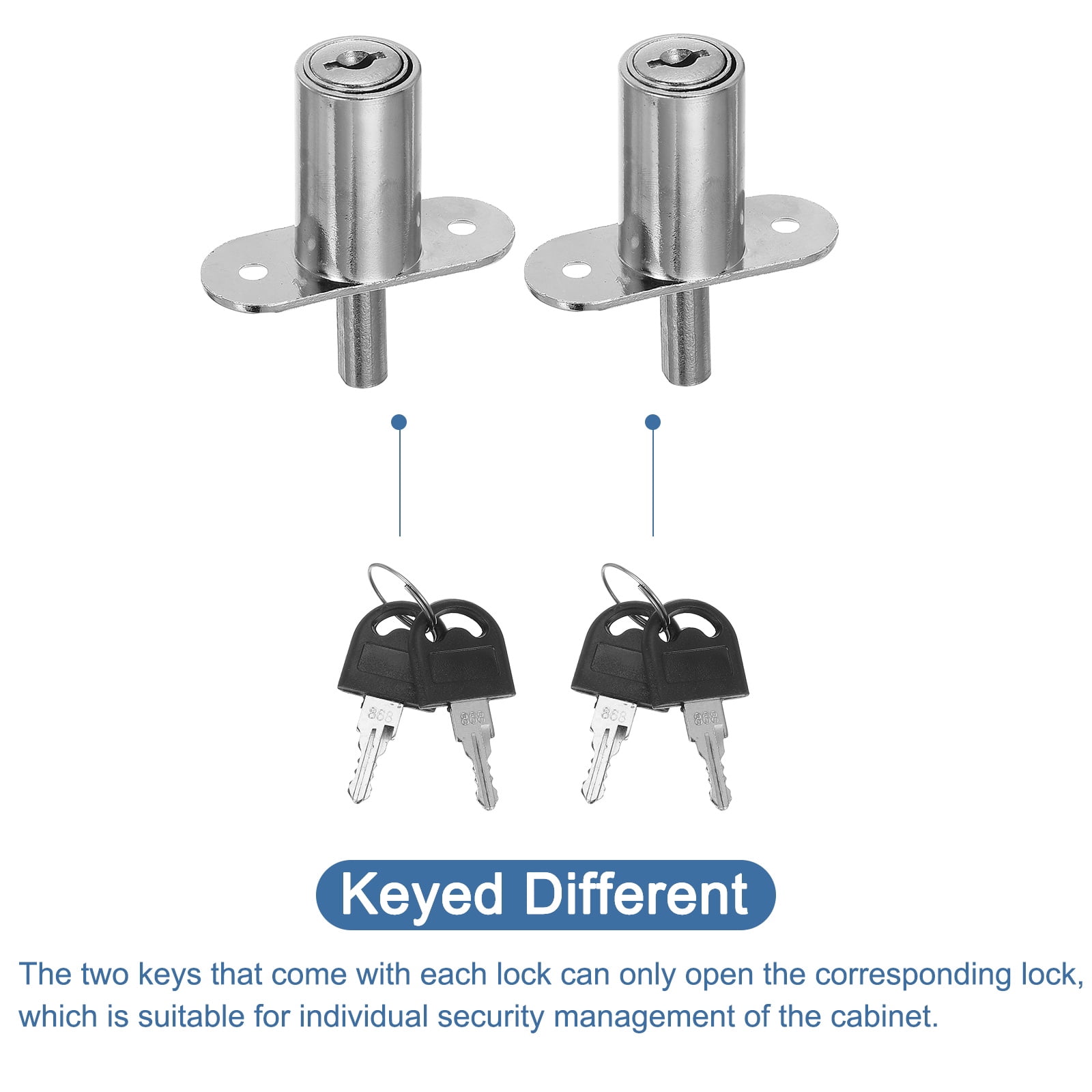 Push Plunger Lock with Keys & Screws & Locking Ring Keyed Different for Window Barn Drawer Cabinet Garage 1-1/4"x1.25"