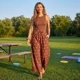 thumbnail image 3 of Resicozy Cropped Lace Hem Leg Pants for Women Polka Dot Summer High Waist Balloon Lightweight Beach Trousers with Pockets Light Brown 2XL, 3 of 6