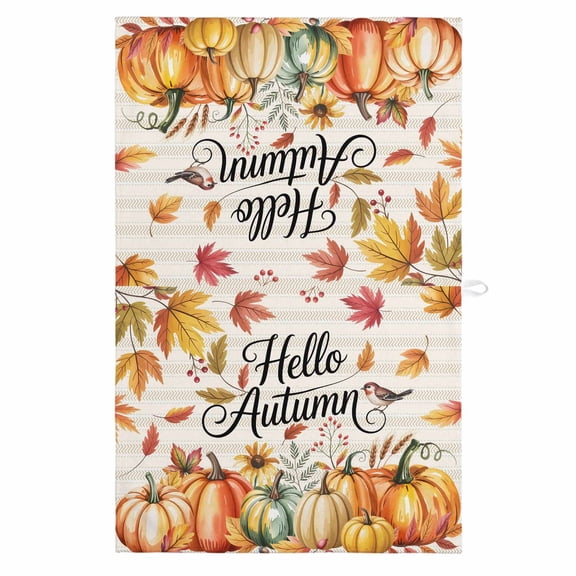 Hello Autumn 1 Pack Kitchen Towel, Water Absorbent Dish Towel, Thanksgiving Fall Pumpkins Botanical Decorative Hand Towels - Quick Drying Cloth for Cooking Baking, 18x28 Inch