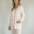 thumbnail image 3 of Lounge Women's Long Sleeve Button Up Pajama Set with Ruffle Trim and Front Patch Pockets - Medium, Pink, 3 of 7