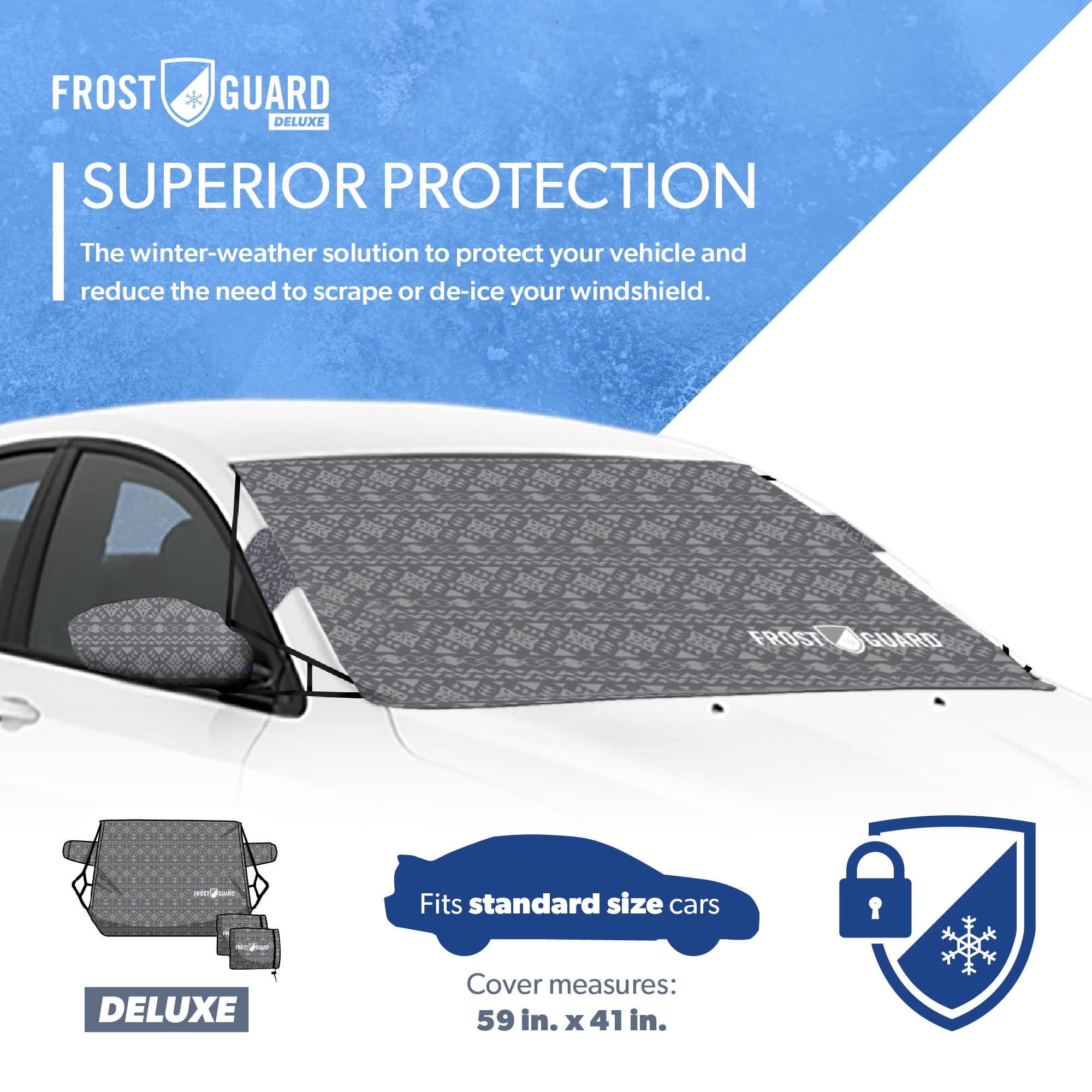 FrostGuard Deluxe Full-Coverage Car Windshield Cover, Black, 41 x 59 inches  