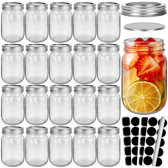 Frascos de vidrio Mason CycleMore de 350 ml/12 oz con tapas plateadas, 20 piezas