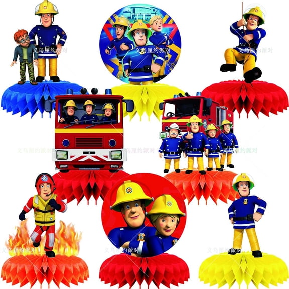 Fireman Sam Honeycomb Centerpieces 8Pcs 3D Table Decorations Party Supplies