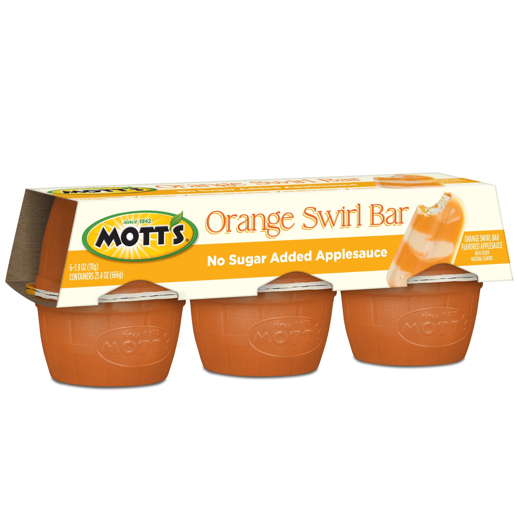 Mott's No Sugar Added Orange Swirl Bar Applesauce, 3.9 oz, 6 Count Cups