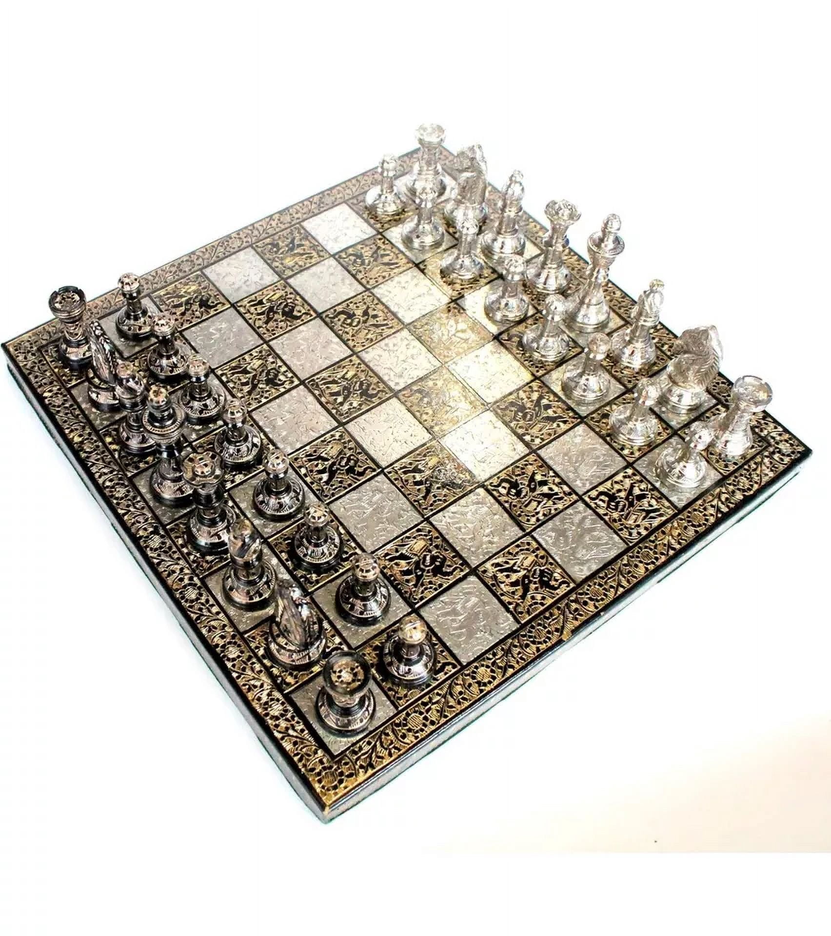 Premium Brass Made Chess Board Game Set + All Brass Pieces (12 INCHES BY 12 INCHES )