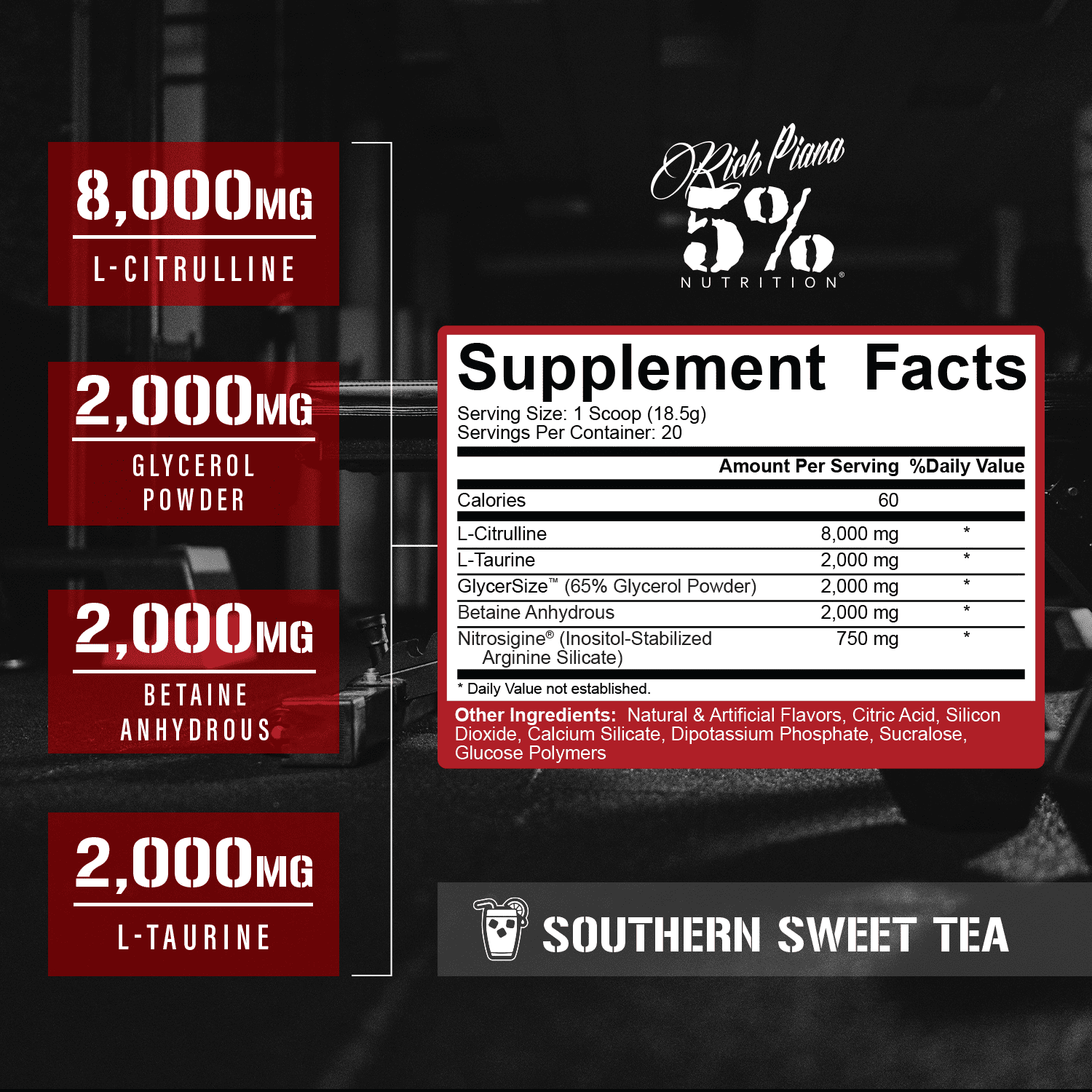 5% Nutrition Full AF Pre-Workout Stim-Free Powder Supplement, Caffeine-Free Max Pumps, 20 Servings (Southern Sweet Tea)
