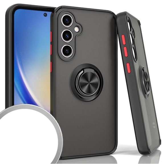 For Samsung Galaxy A35 5G S356V O-Ring Kickstand Cover Cell Case - Black