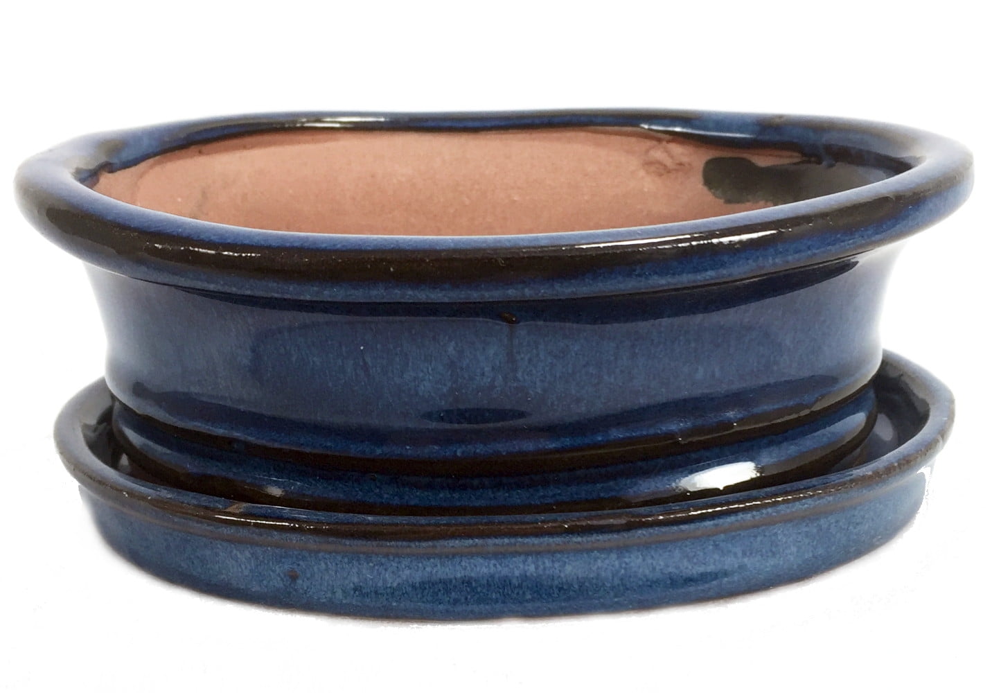 Ceramic 6" Bonsai Pot/Saucer Ocean Blue Oval