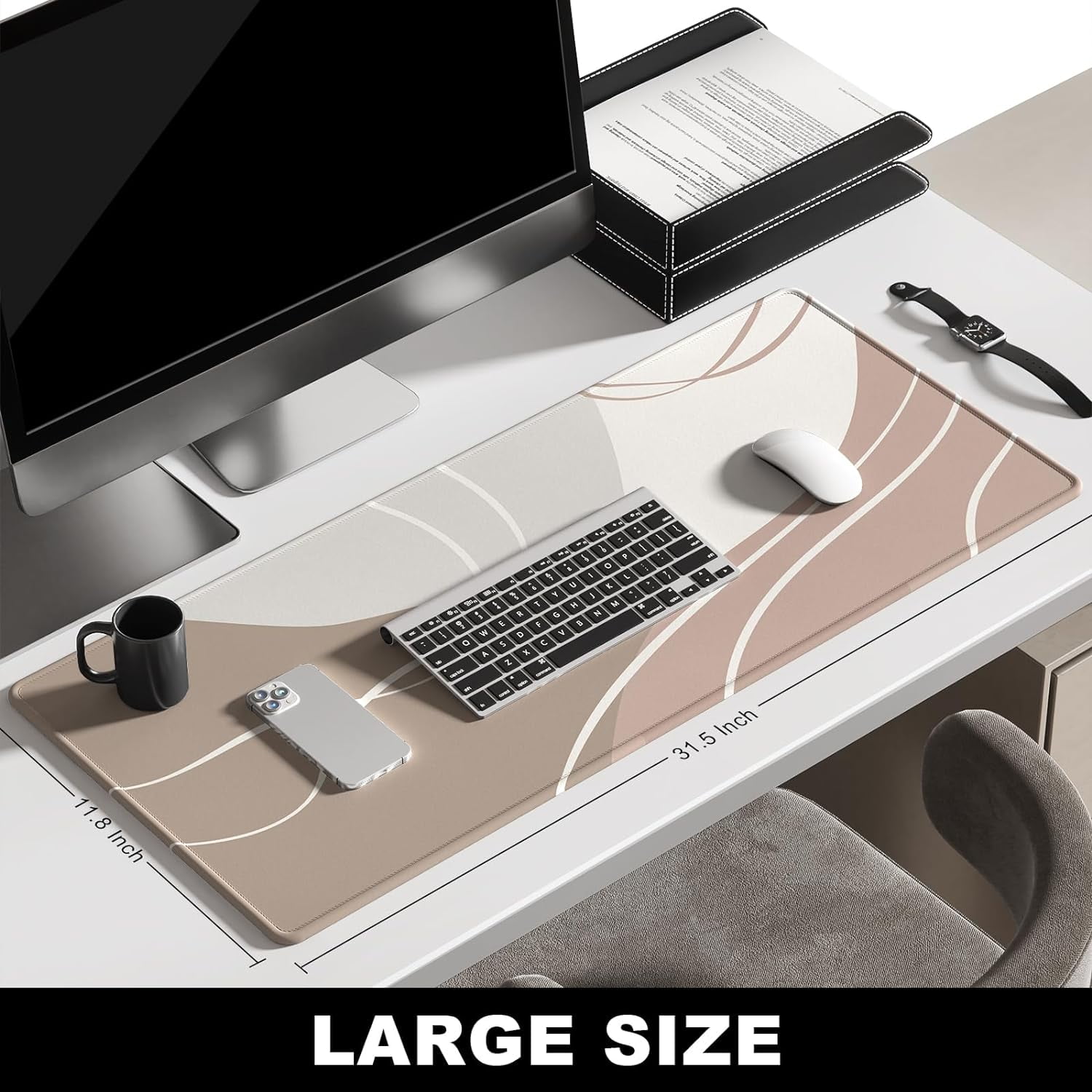 Large Mouse Pad, Desk Pad, XXL XL Extended Gaming Mouse Pad, Desk Mat for Office & Home, Long Keyboard Mat, Huge Mouse Pad, Desktop Full Cover 31.5 x 11.8 Inches, Art Modern Abstract Lines