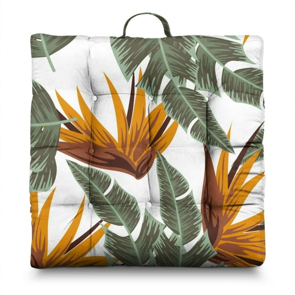 Jungle Vibes Floor Pillow – 22x22 Inch Large Cushion, Dutch Velvet, Mixed Tropical Leaves (Wild & Free Spirit)