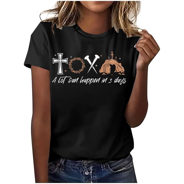 Mujeres Manga Corta de Verano Tops Pascua Impresa Cuello Redondo, Blusa de Moda Casual para la Primavera