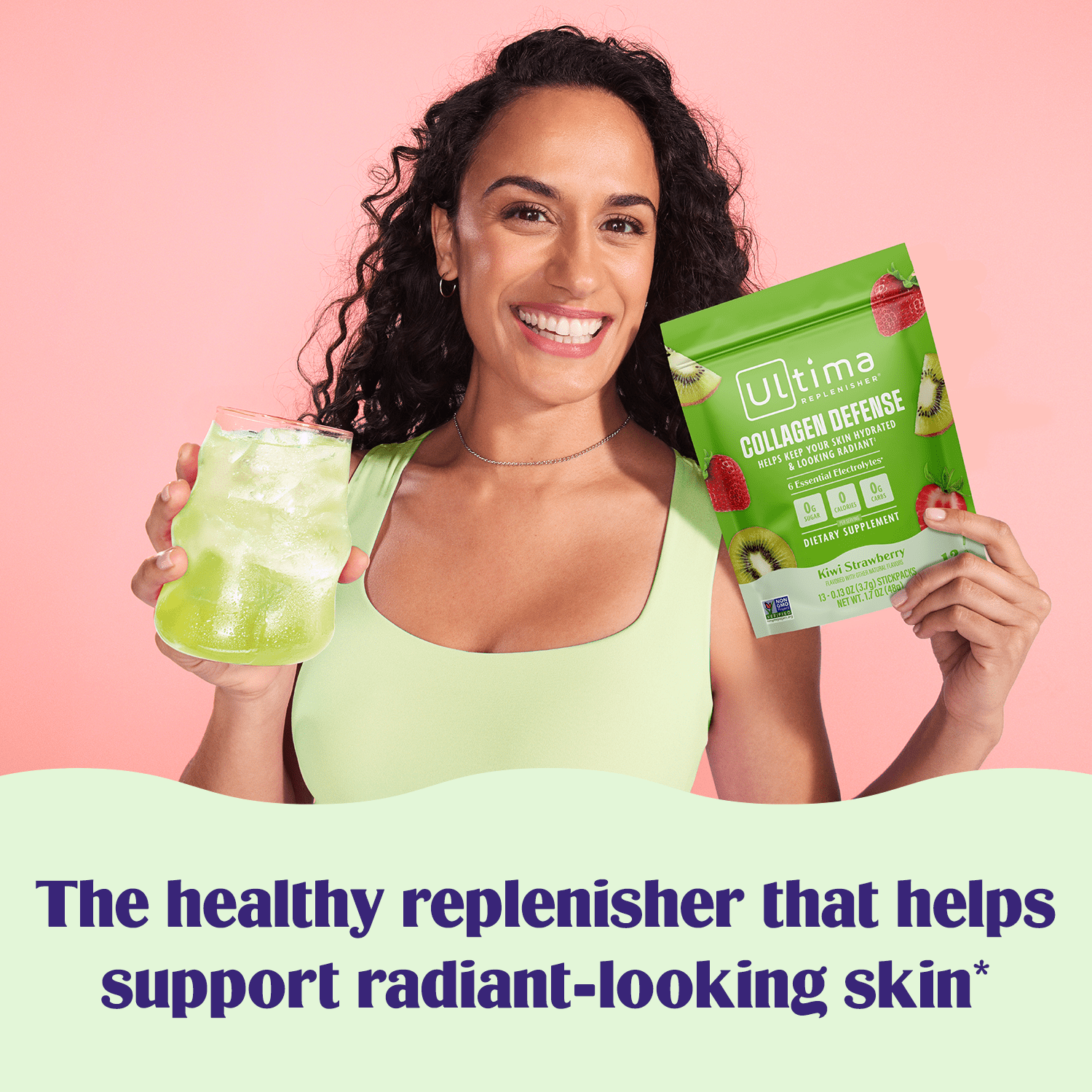 Ultima Replenisher Collagen Defense Supplement and Electrolytes Powder - Kiwi Strawberry, 13 Stickpacks - Hydration Packets with Dermaval and Biotin that Keep Your Skin Hydrated and Looking Radiant