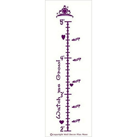 Princess Crown Growth Chart Wall Vinyl Sticker Decal 2'-5' to Measure Child's Growth - Plum