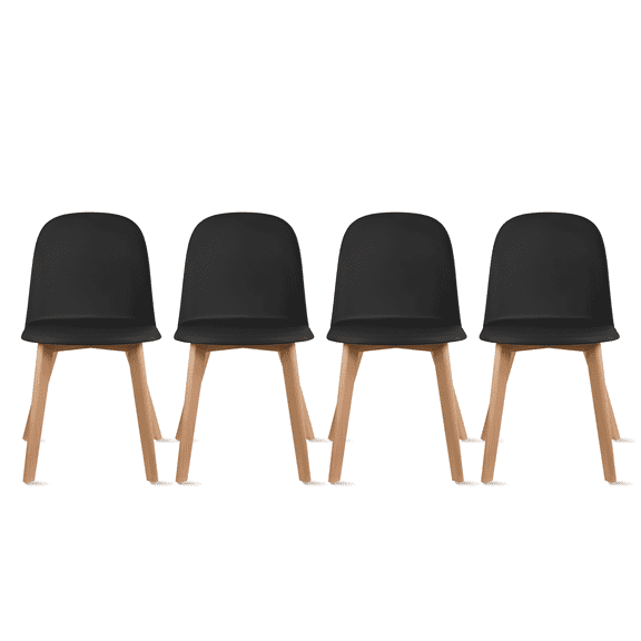 Set of 4 Modern Armless Dining Chair Set with Molded Plastic Seat Shell and Solid Wooden Legs, Black