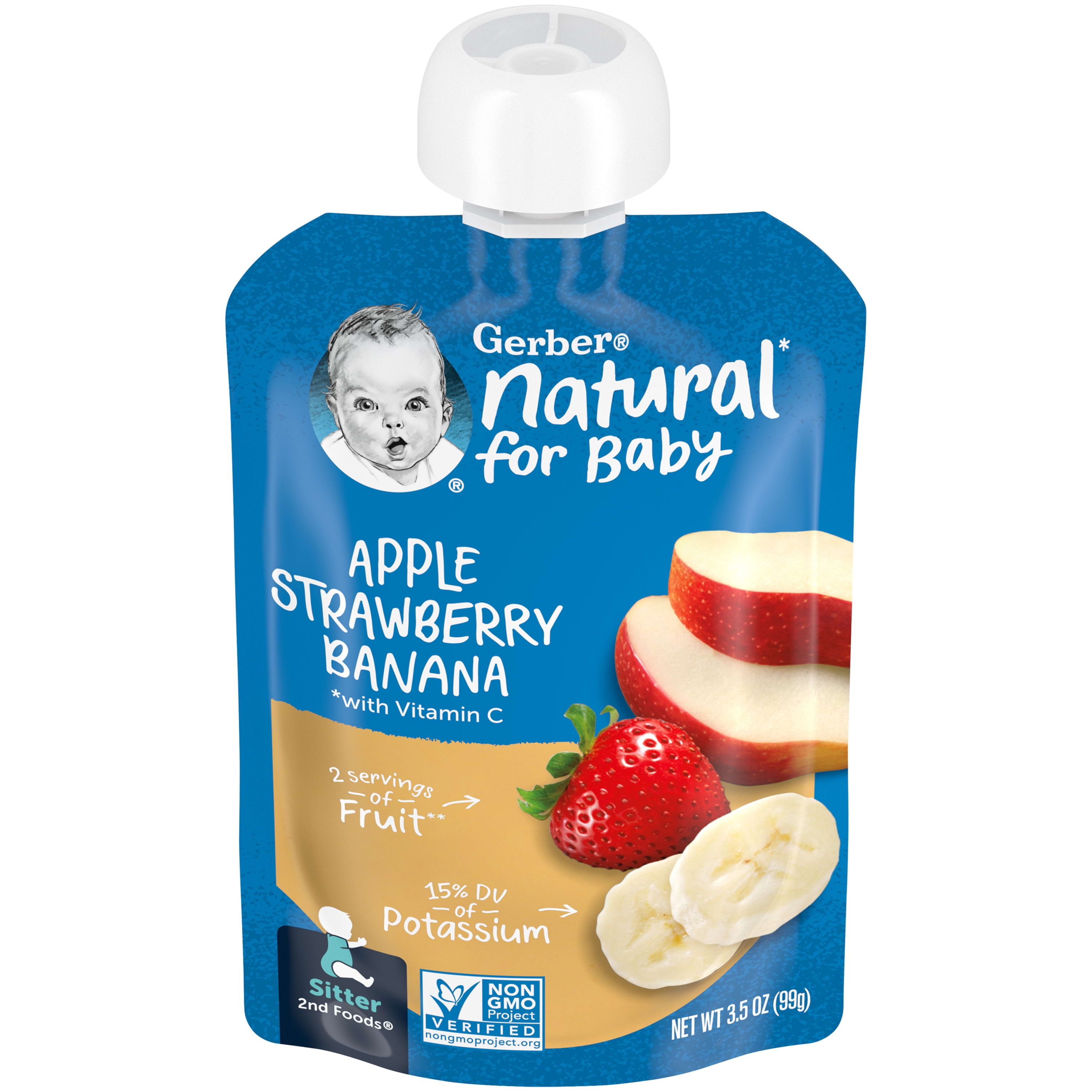 Gerber 2nd Foods Natural for Baby Baby Food, Apple Strawberry Banana, 3.5 oz Pouch (12 Pack)