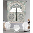 thumbnail image 2 of Beige Teal Boho Swag Kitchen Curtains Sets for Windows 24 Inch Length, Medieval Vintage Ethnic Floral Abstract Short Window Curtain Panels Swags Valances and Tiers 3 Piece Set for Cafe/Dining Room, 2 of 5