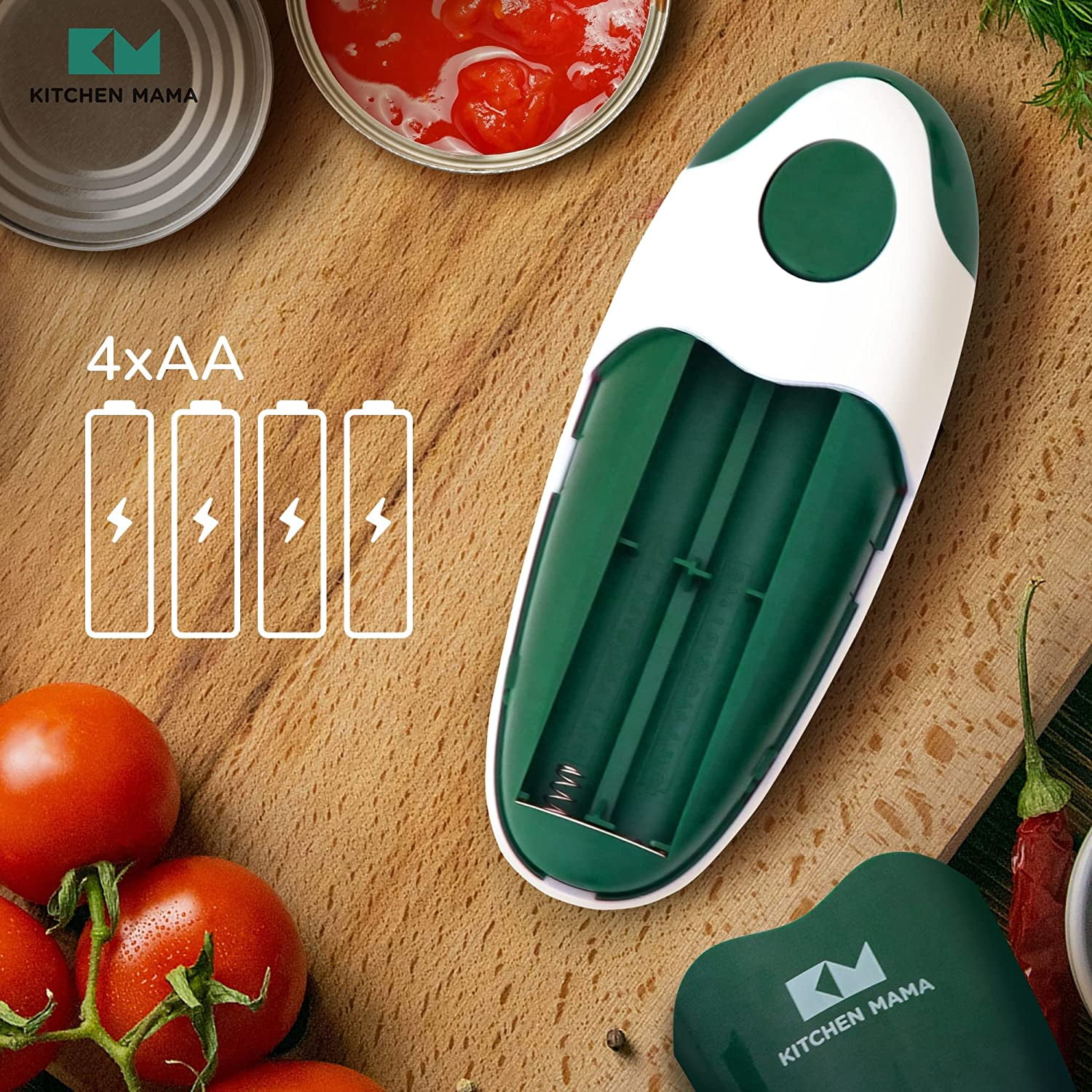 Kitchen Mama Auto 2.0 Electric Can Opener: Safe, Smooth Edge, Battery Operated (Alpine Green)