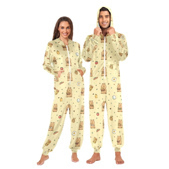 Adult Christmas Onesie Sakapibara Adult Zipper One-Piece Pajamas Unisex Pajamas with Pockets