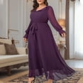 thumbnail image 7 of Chiffon Evening Gowns for Women Formal Plus Size Long Sleeve Ruffle Dresses Elegant Wedding Guest Prom Maxi Dress Purple, 2XL, 7 of 7