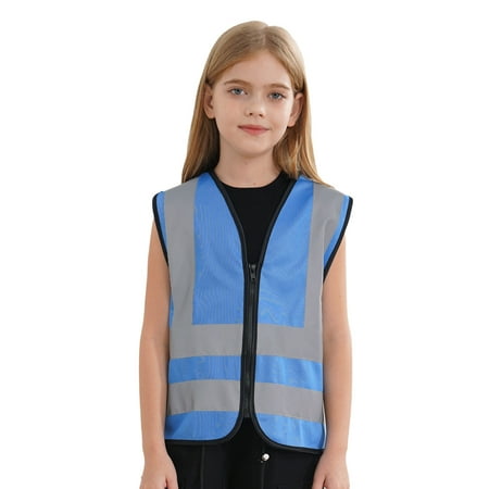 

YONGHS Girls Boys Safety Vests with Reflective Stripes Hi Vis Viz Zipper Front Volunteer School Activity Waistcoat A Blue 4-6
