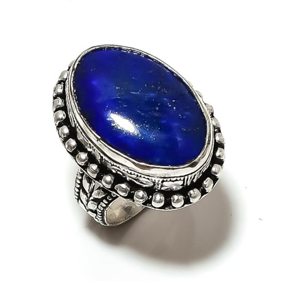 Natural Lapis Lazuli Gemstone Handmade 925 Sterling Silver Ring Size 8