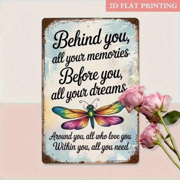HELLOYOUNG Vintage Dragonfly Aluminum Wall Art 12x8 Inch Metal Plaque Home Decor Uplifting Positive Sign with Inspirational Quotes