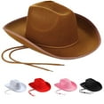 thumbnail image 2 of lanema Unisex Retro Cowboy Hat Western Large Brim Hat Hats Fedora Felt Cowboy Jazz Hat, 2 of 10