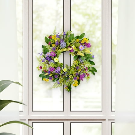 CC Christmas Decor Echinops and Chrysanthemums Artificial Floral Spring Wreath - 24" - Green and