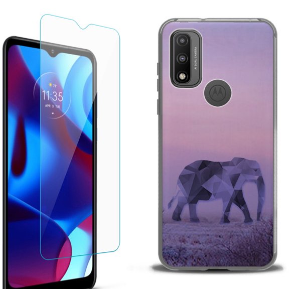 Slim-Fit Protective Phone Case (Black) compatible with Motorola Moto G Pure 5G, with Tempered Glass Screen Protector, by OneToughShield ® - Twilight Elephant