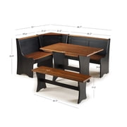 Linon Camden 3-Piece Coastal Corner Breakfast Nook Dining Set with Storage, Black/Walnut