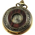 thumbnail image 1 of Reloj de bolsillo mecánico de cuerda manual para hombre, diseño hueco de grano de madera Steampunk Vintage con cadena y caja, 1 ud., 1 of 5