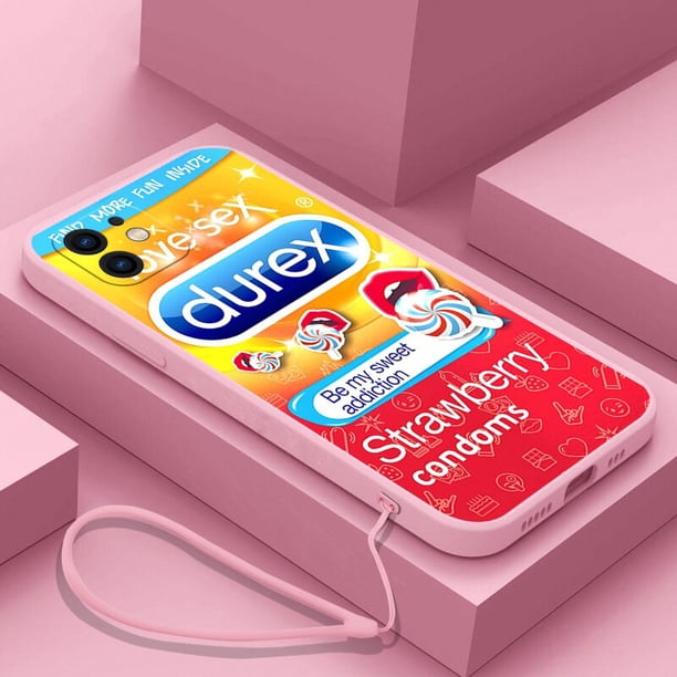 Funda de teléfono con diseño de caja de condón Sexy para iPhone 14, 13, 12, 11 Pro Max, Mini, X, XR, XS, MAX, SE20, 8, 7 Plus, con correa de mano Fivean unisex