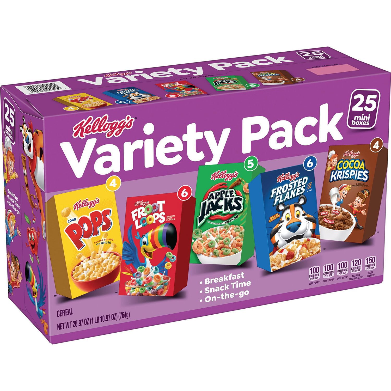 Kellogg's Assorted Cereal Variety Pack, 25 pk., 2 pk. with white bowl by OMA