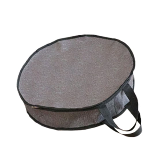 Storage Bag Grey Linen Texture Round Storage Totes Bins Closet Organizers with Zippers & Handle, Farmhouse Solid Color Clothes Storage Container - Camping Skillet Bag for Bedroom Dorm Use
