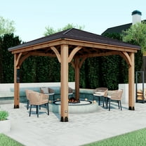 Backyard Discovery Barrington 12'x12' Cedar Wood Gazebo, Galvanized Steel Roof, PowerPort