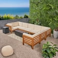 thumbnail image 2 of GDF Studio Krystin Outdoor U-Shaped Sectional Sofa Set with Fire Pit, Brown, 2 of 17