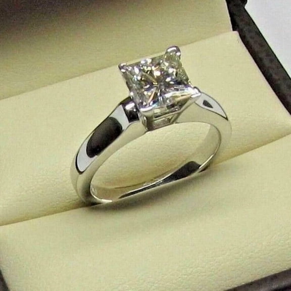 2Ct Princess Cut Lab Created Diamond Solitaire Engagement Ring 14K White Gold Plated Silver
